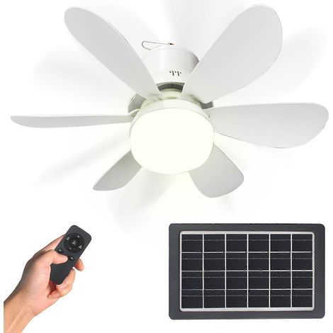 Ventilateur de plafond solaire avec lumière intégrée et télécommande, lumière LED tricolore, batterie 10000mAh. (1/5)