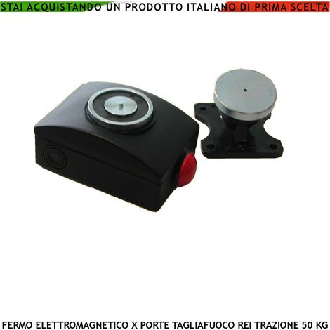 ELETTROMAGNETE FERMO NERO PORTE TAGLIAFUOCO REI FORZA DI TRAZIONE 50 KG ANTINCENDIO ALIMENTAZIONE 22/28 VCC (1/5)