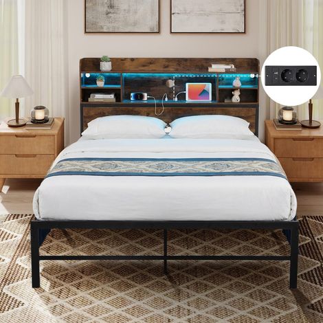 cadre de lit taille queen twin full king tête de lit rangement plateforme bois métal led matelas lit cadre mobilier chambre lumière base sol bois ga (1/5)