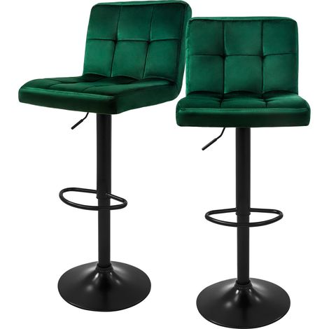 ML-Design Barhocker 2er Set, Bezug aus Samt, Grün, Gepolsterter Barstuhl mit Rückenlehne und Fußstütze, Tresenhocker höhenverstellbar 63-83cm, 360° drehbar, Bistrohocker Hocker Drehstuhl Barstühle