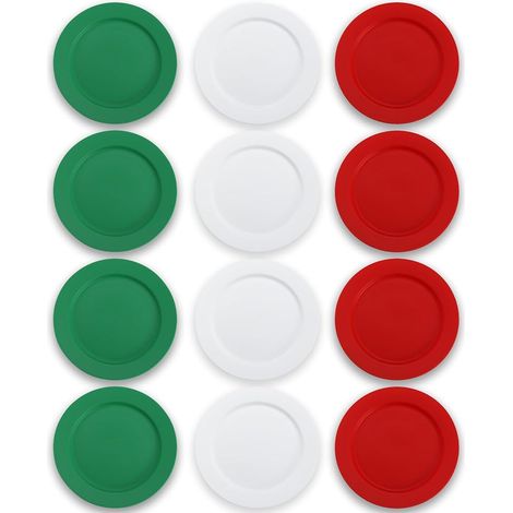12-teiliges Set aus wiederverwendbaren Plastiktellern (25 cm Durchmesser) in verschiedenen Farben, geeignet für Salate, Pastaschüsseln und als leicht zu transportierendes Geschirr für Zuhause, Garten, (1/5)