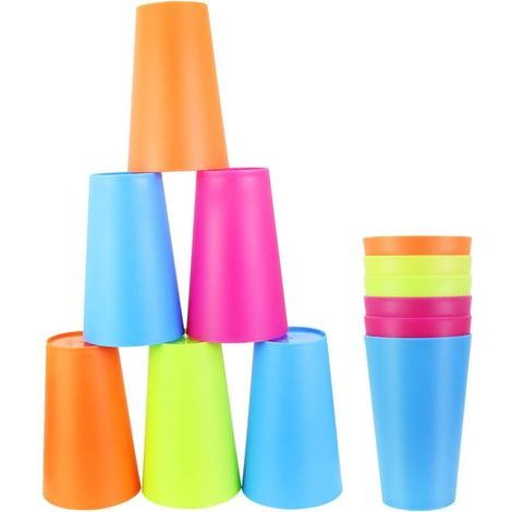 12 Pcs Plastic Cups 260ml Toothbrush Holders 4 Different Colors Reusable Portable Cups for Drinks, Water, BBQ, Birthday, Camping, Home, Kids, Whiskey