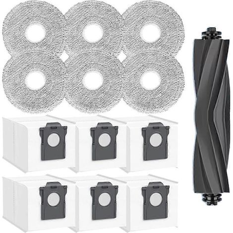 Set mit Ersatzteilen für den Dreame MOVA E40 Ultra Staubsauger: Hauptbürste, Reinigungstücher und Staubbeutel.