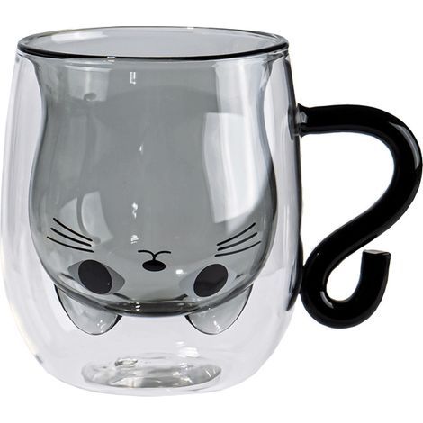 2 doppelwandige Kaffeetassen mit Katzenmotiv, Borosilikatglas, 300 ml, Geburtstagsgeschenk (1/5)