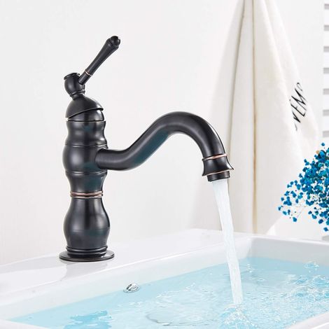 Robinet de lavabo, laiton/bronze, noir, surélevé, monocommande