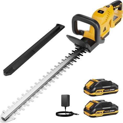 58cm Taille-haie à Batterie sans Fil avec 2 Batteries, Taille-haie Portable avec Poignée Rotative, Indicateur de Batterie, Léger et Compact (1/5)