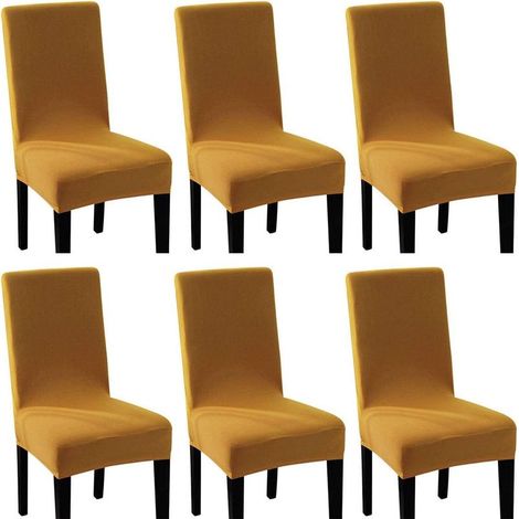 Housse Chaise élastique Spandex Revêtement de Chaise Extensible (6pcs, Jaune Moutarde)-Fei Yu (1/4)
