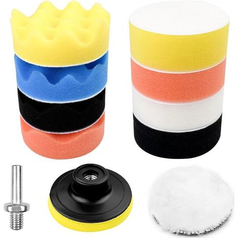 Spugne lucidanti (11 pezzi), tampone lucidante in lana (7,6 cm), tampone lucidante autoadesivo per auto, adattatore per disco lucidante per lucidare e cerare auto (1/5)