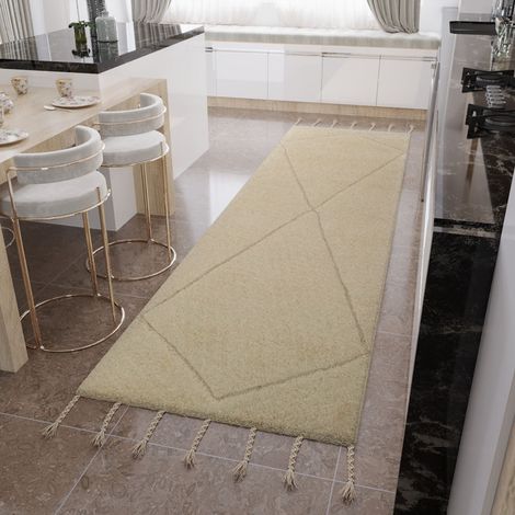 Tapis en laine Berber Whispers - Tapis en laine - 300x80cm, Rectangular - 100% Laine vierge - Tufté main - Crème