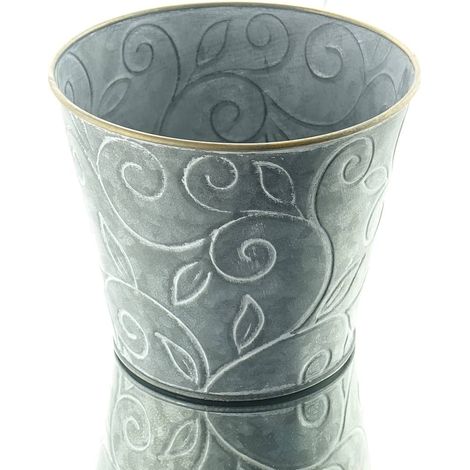 SCHEULEN Pflanzen-Übertopf Grau mit Goldrand & Ranken-Design Ø 19 cm - Metall (1/2)