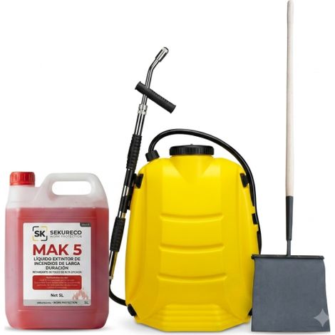 Pack de batefuegos con mango madera, mochila extintor forestal y retardante de incendios forestales MAK5