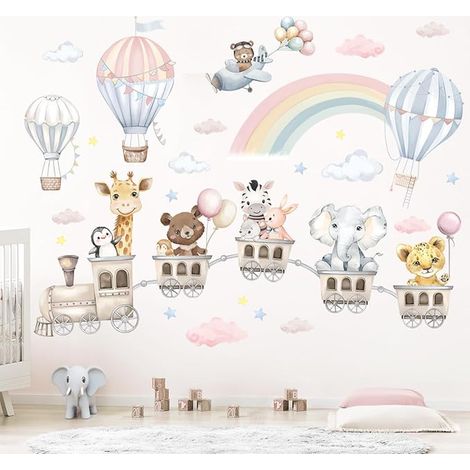 Stickers Muraux Train Animaux Montgolfières Nuages Décoration Murale Autocollants Chambre Bébé Pépinière Salon (1/4)