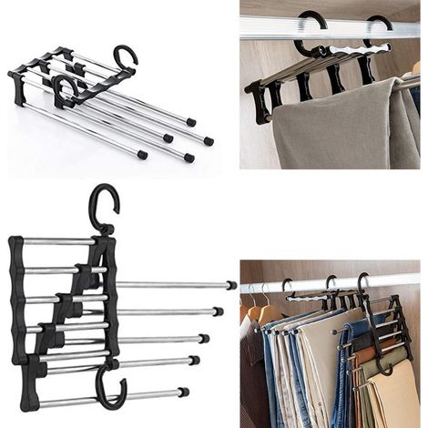 TrAdE Shop Traesio - Gruccia Multiuso Per Pantaloni 5 In 1 Stampelle Organizer Armadio Salvaspazio - (1/2)