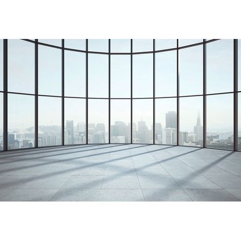 Papier peint panoramique urbain trompe l'oeil | Tapisserie panoramique gris pour salon | Papiers peints panoramique grande ville - 270 x 400 cm (4 pièces) (1/2)