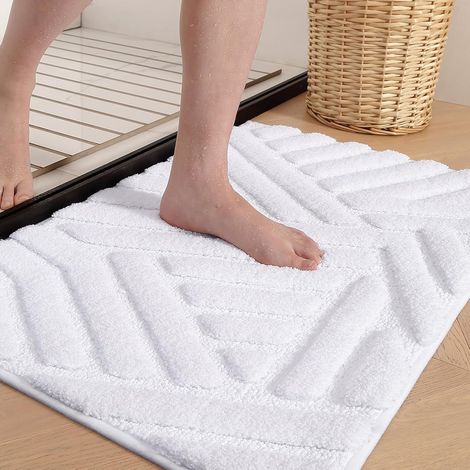 Non-Slip Bath Mat, Absorbent Bathroom Mat, Soft Microfiber Shower Mat, Machine Washable, 50 x 80 cm, White (1/5)