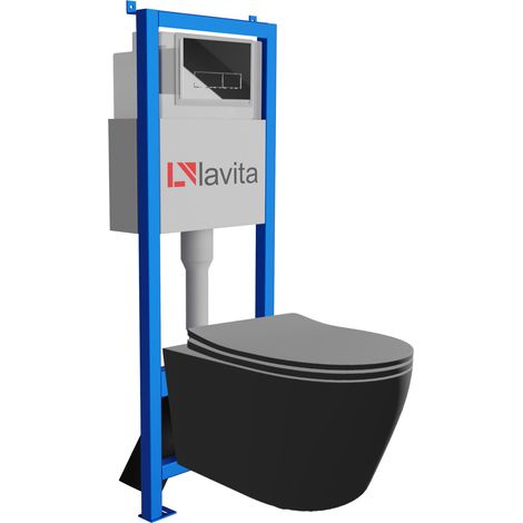 Bâti-support Lavita LAV 101 à 40 cm + WC Praia Black sans bord + plaque de commande LAV 200.3.2 chrome Kit complet WC (1/5)