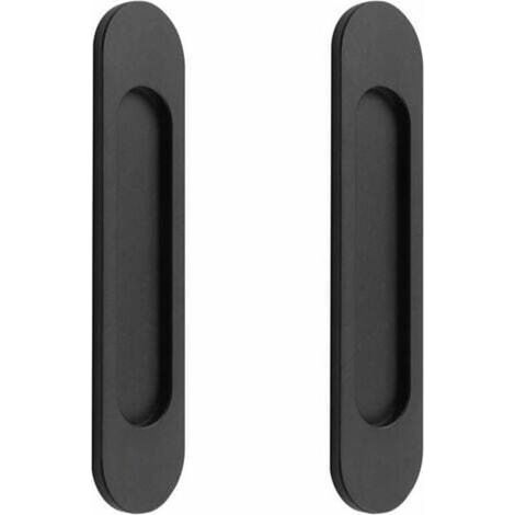 Lot de 2 poignées de porte coulissantes ovales auto-adhésives en aluminium noir mat – Installation facile sans perforation – Pour portes de grange et armoires (1/5)