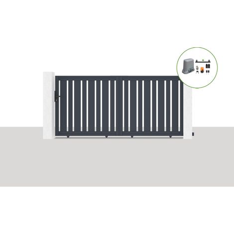 Pack portail coulissant électrique VEYMONT 300x140cm Gris + Motorisation TANKER C600 (1/5)