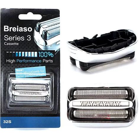Grille et bloc-couteau de rechange pour rasoir électrique - 32B (Carte noire) (Compatible avec Braun Series 3/4/5/7/8/9) (1/3)