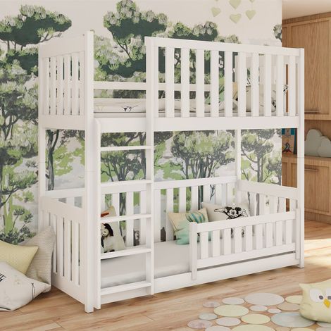 Letto a castello a terra Gabin Bianco 90x200 con rete a doghe incluse (1/3)