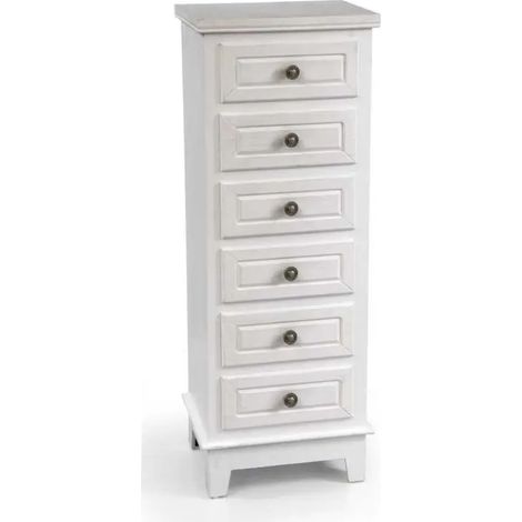 Commode Perla 40 x 30 x 109 en bois blanc décapé avec 6 tiroirs