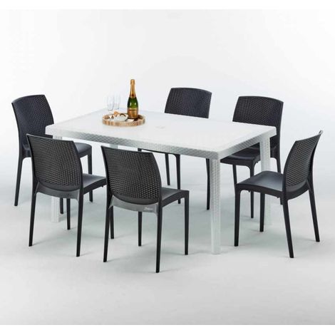 Weiß Rechteckig Tisch und 6 Stühle Farbiges Polypropylen-Außenmastenset Grand Soleil Boheme Summerlife - Schwarz