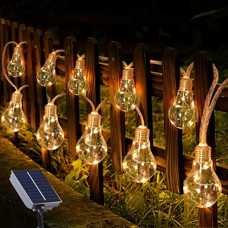 Guirlande lumineuse solaire d'extérieur 3,5 m 10 LED d'extérieur 8 modes étanche IP65 à énergie solaire blanc chaud pour fête, jardin, cour, balcon (1/5)