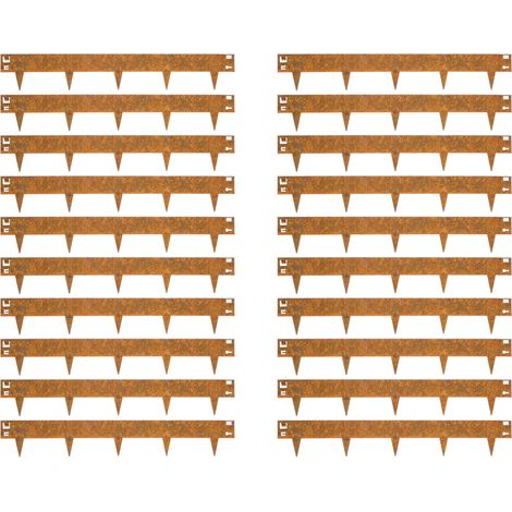 Wovar – Bordure de jardin en acier corten 16 cm – Lot de 20 pièces – Longueur 106 cm – Protection contre les limaces – Installation facile avec système de clips (1/4)