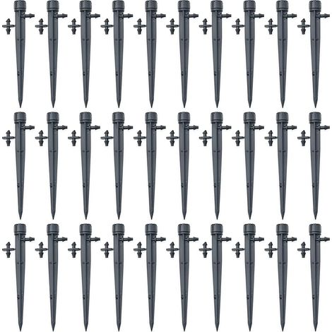Lot de 30 goutteurs d'irrigation réglables à 360 degrés avec connecteur barbelé pour tuyau de 4/7 mm de diamètre - Piquets d'égouttement - Noir (1/5)
