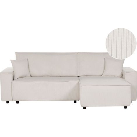 Corner Sofa Bed 3 Seater ABACKA Corduroy Off-White Left Hand (1/5)