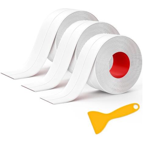 Bandes d'étanchéité pour salle de bain, 3 rouleaux de ruban adhésif pour cuisines, éviers, douches et coins avec outil de calfeutrage, blanc (1/5)