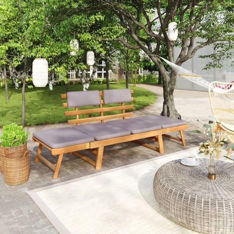 Sofá cama de jardín 2 en 1 con cojín madera maciza acacia 190cm vidaXL