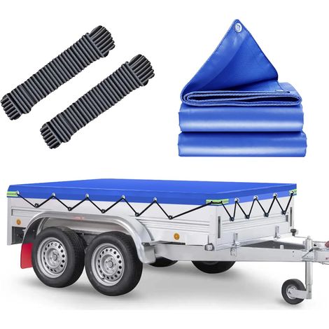 Bâche Remorque, 256x145x8cm Bache Remorque, IMPERMÉABLE Protection Plate avec Corde, Idéal pour 250/13 und 750kg/850kg/1000kg/1300kg/1500kg/2000kg 251x137cm Remorque (1/5)