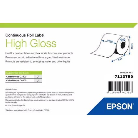 Epson High Gloss Label - Continuous Roll: 102mm x 33m 7113750