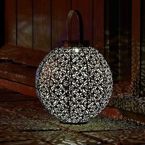 Solar Silhouette Lantern Large Damask Decorative Solar Lantern Metal Garden Patio Table Hanging Lantern Light