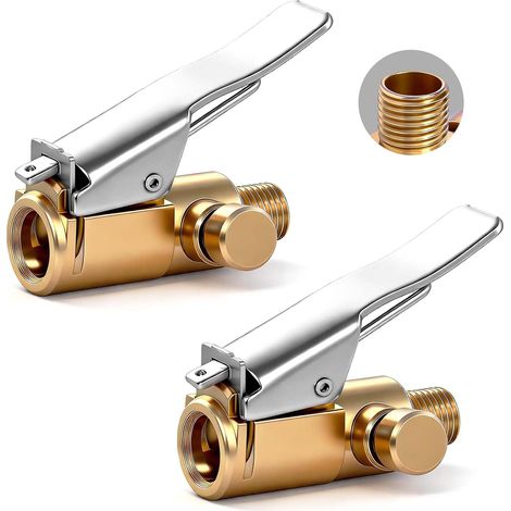 Mandril de bloqueo de 2 piezas para neumáticos, conector rápido de latón, adaptador para inflador de neumáticos, botón de liberación de bloqueo para la conexión de la manguera de la bomba de aire. (1/4)