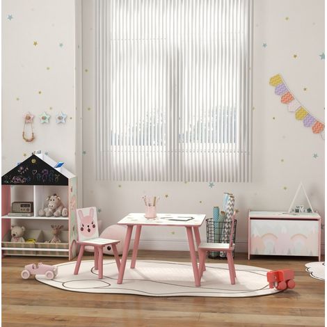 MEUBLIV Tavolo e 2 sedie per bambini 60x60 cm rosa – motivo animale, da montare (1/5)