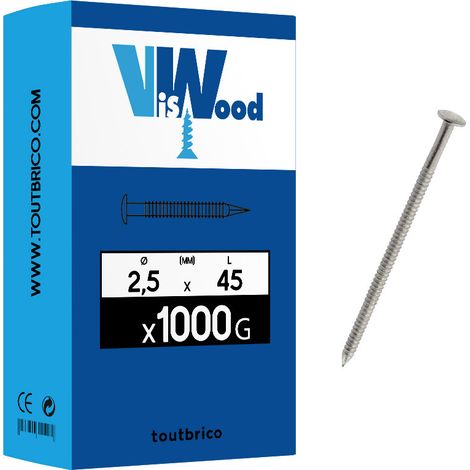 de 1000g pointes annelée 2,5x45mm tête bombée inox A4 Viswood