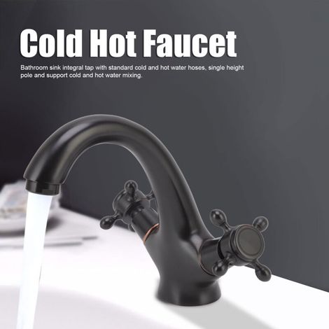 Robinet de lavabo Antique à poignée pivotante, robinet chaud et froid, robinet en corne de mouton noir, robinet de comptoir surélevé (1/5)
