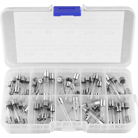 60 Pièces Kit Assorti Fusible en Verre 0,5 A-20 A à Fusion Rapide, 5x20 Mm et 6x30 Mm, Boîte Plastique, pour Appareils Ménagers et Instruments (1/5)