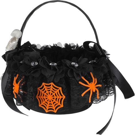 Panier à main sorcière, porte-bonbons d'Halloween pour décoration de fête et fleurs (1/5)