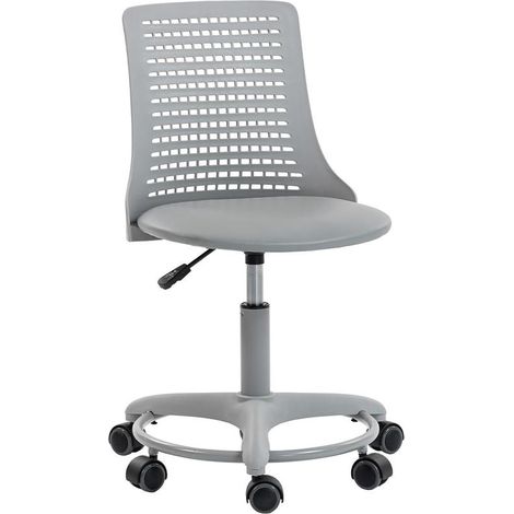 Chaise de bureau grise sans accoudoirs pivotante avec dossier creux réglable en hauteur, légère et pratique