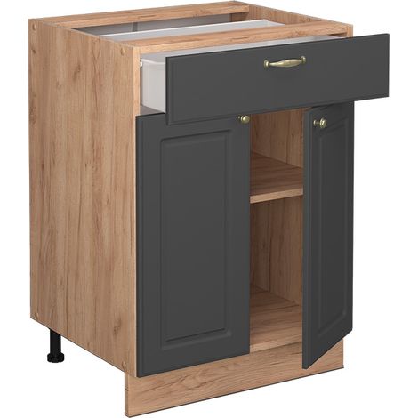 Mobiletto base per cucina Fame-Line, Antracite-oro, 60 cm con cassetto, senza piano di lavoro, Vicco