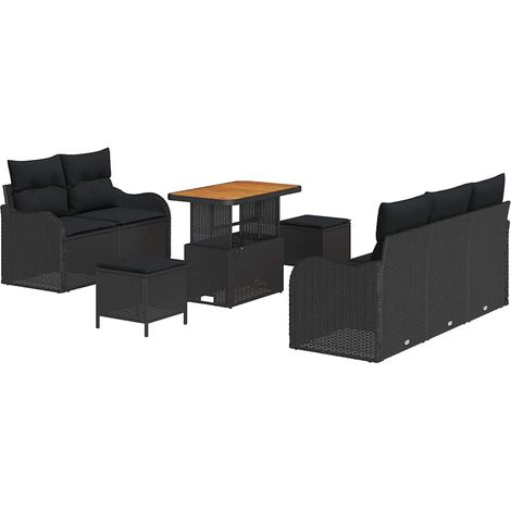 Maison Exclusive - Conjunto de sofás de jardín 8 pcs Negro ratán