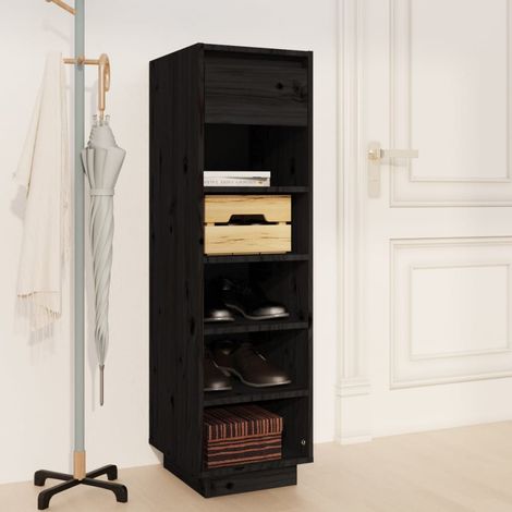 Zapatero de madera maciza de pino negro 30x34x105 cm