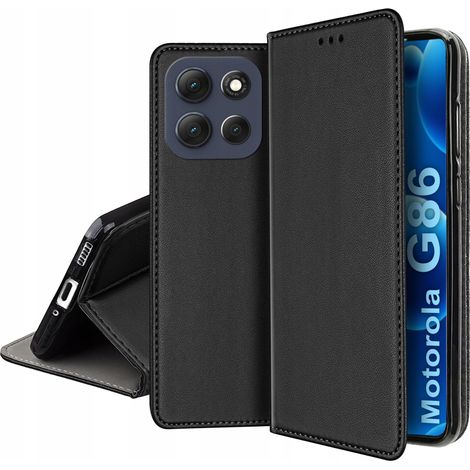 Klapphülle für Motorola G86 Schwarze Hülle mit Power Lockable für G86 + 9H-Glas (1/5)