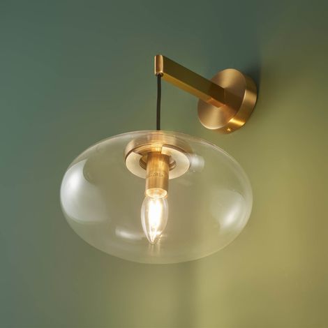 Goldene Wandleuchte mit hängender mundgeblasener Glaskugel - Milenzo