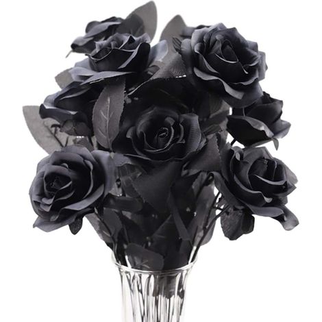 Set di 10 rose artificiali nere in seta, fiori realistici, per matrimoni, casa, ufficio, feste