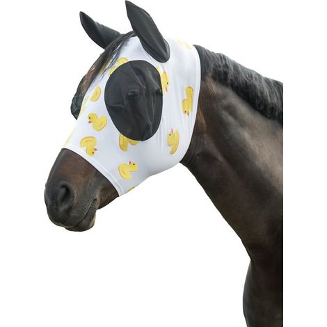 full, bianco con papere gialle: Maschera per cavalli antimosche modello Duck elasticizzata con protezione uv