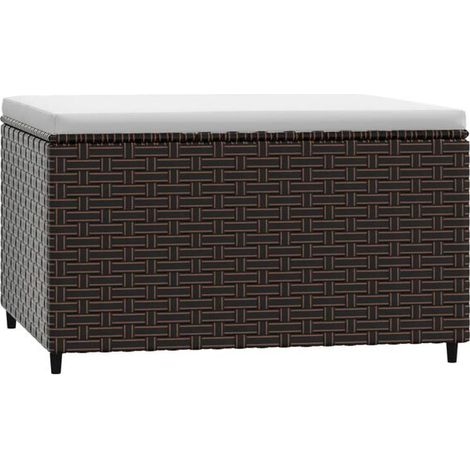Tabouret de jardin avec coussins marron, en résine tissée. (1/5)
